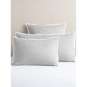 Pottery Barn Belgian Flax Linen Contrast Flange Sham Set Flagstone/White | King